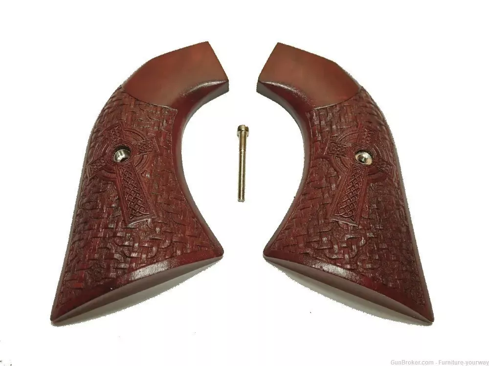 -Rosewood Celtic Cross Ruger Super Blackhawk Grips Engraved Textured